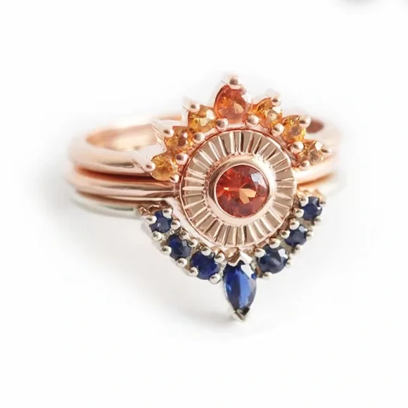 Rose Gold Sunburst 3 Piece Ring - Picture 2 of 12